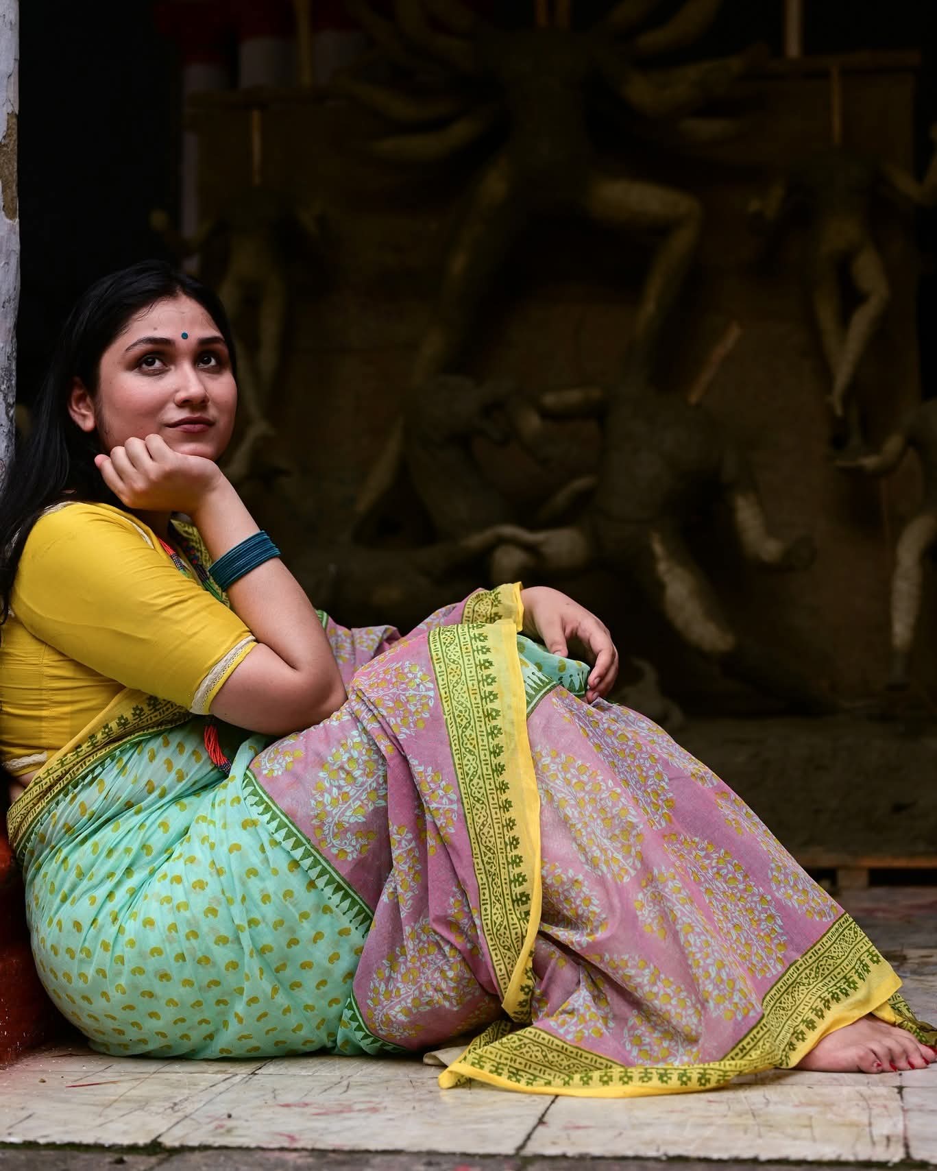 AQUA BLUE AMRAPALI HAND BLOCK PRINTED COTTON SAREE