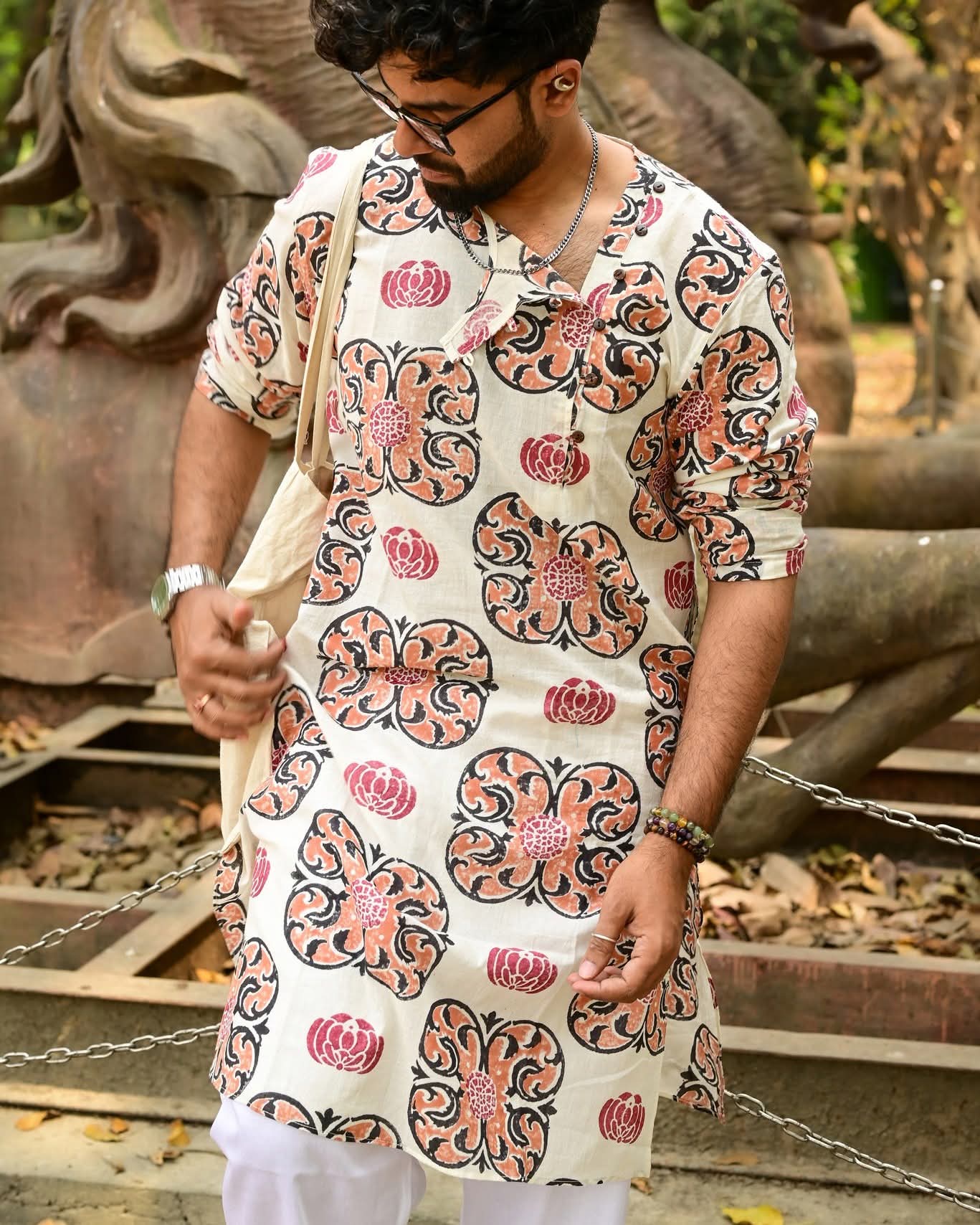 GENDA PHOOL 02  BLOCK PRINTED COTTON KURTA – HANDLOOM MEN’S KURTA