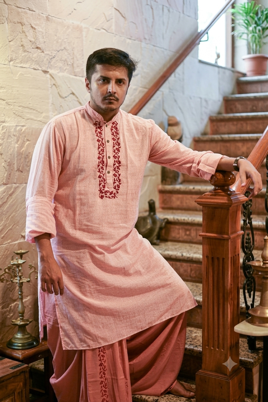 VINTAGE EMBROIDERED BEIGE HANDLOOM COTTON KURTA