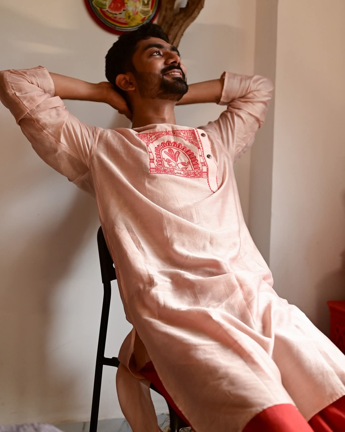 DURGADALAN EMBROIDERED CHANDERI KURTA