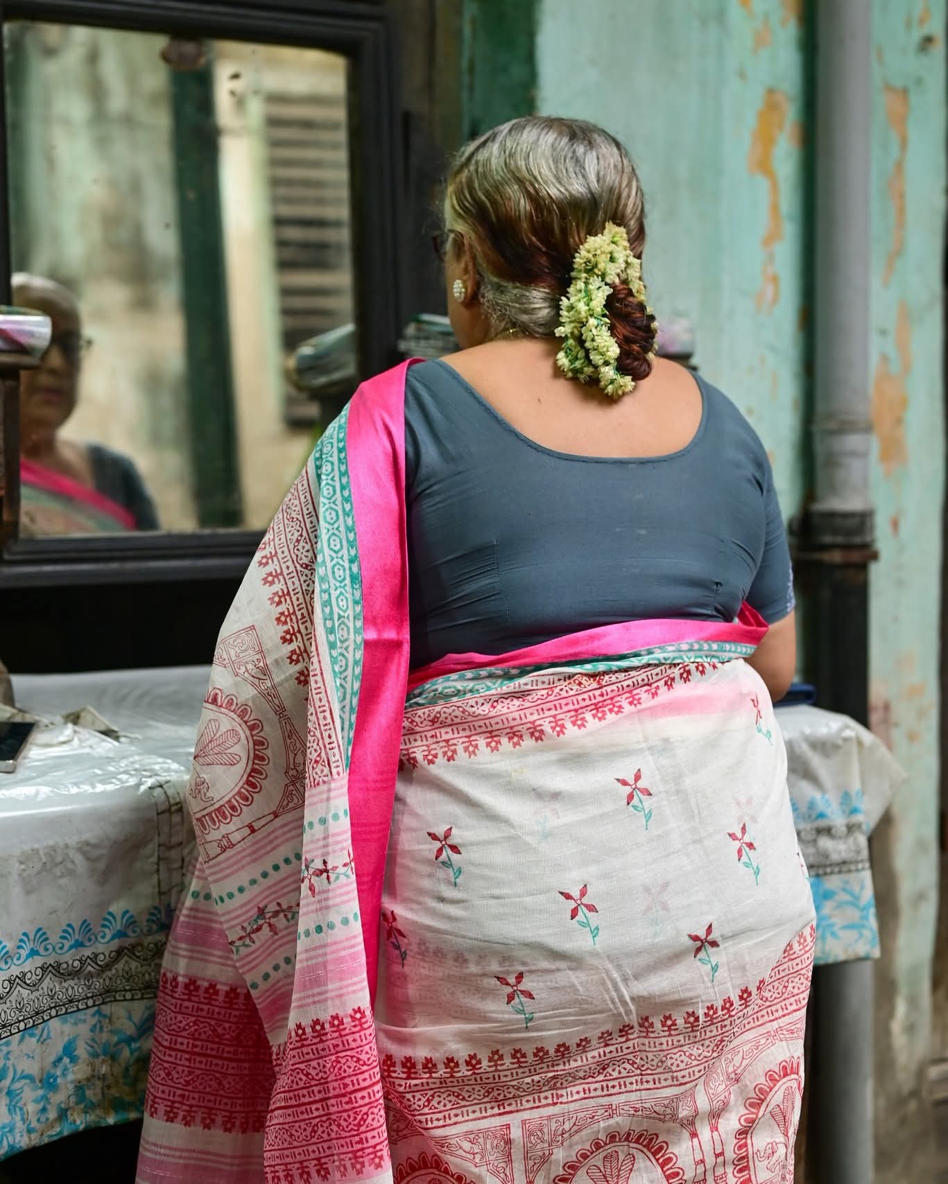 DURGADALAN HAND BLOCK PRINTED DHONEKHALI COTTON SAREE