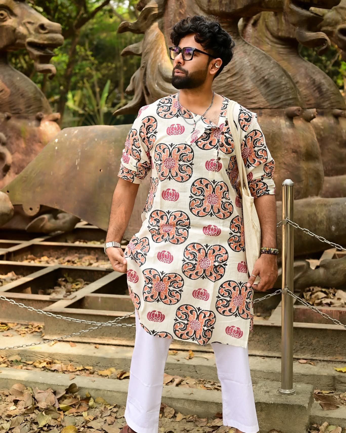 GENDA PHOOL 02  BLOCK PRINTED COTTON KURTA – HANDLOOM MEN’S KURTA