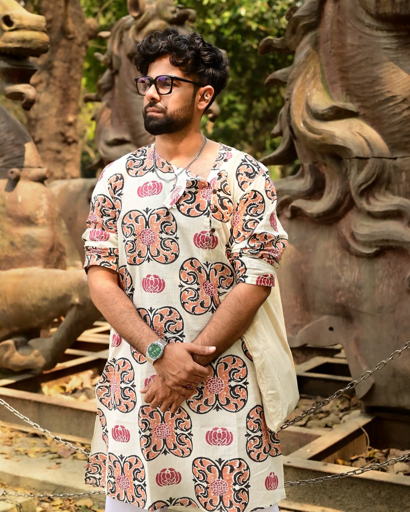 GENDA PHOOL 02  BLOCK PRINTED COTTON KURTA – HANDLOOM MEN’S KURTA