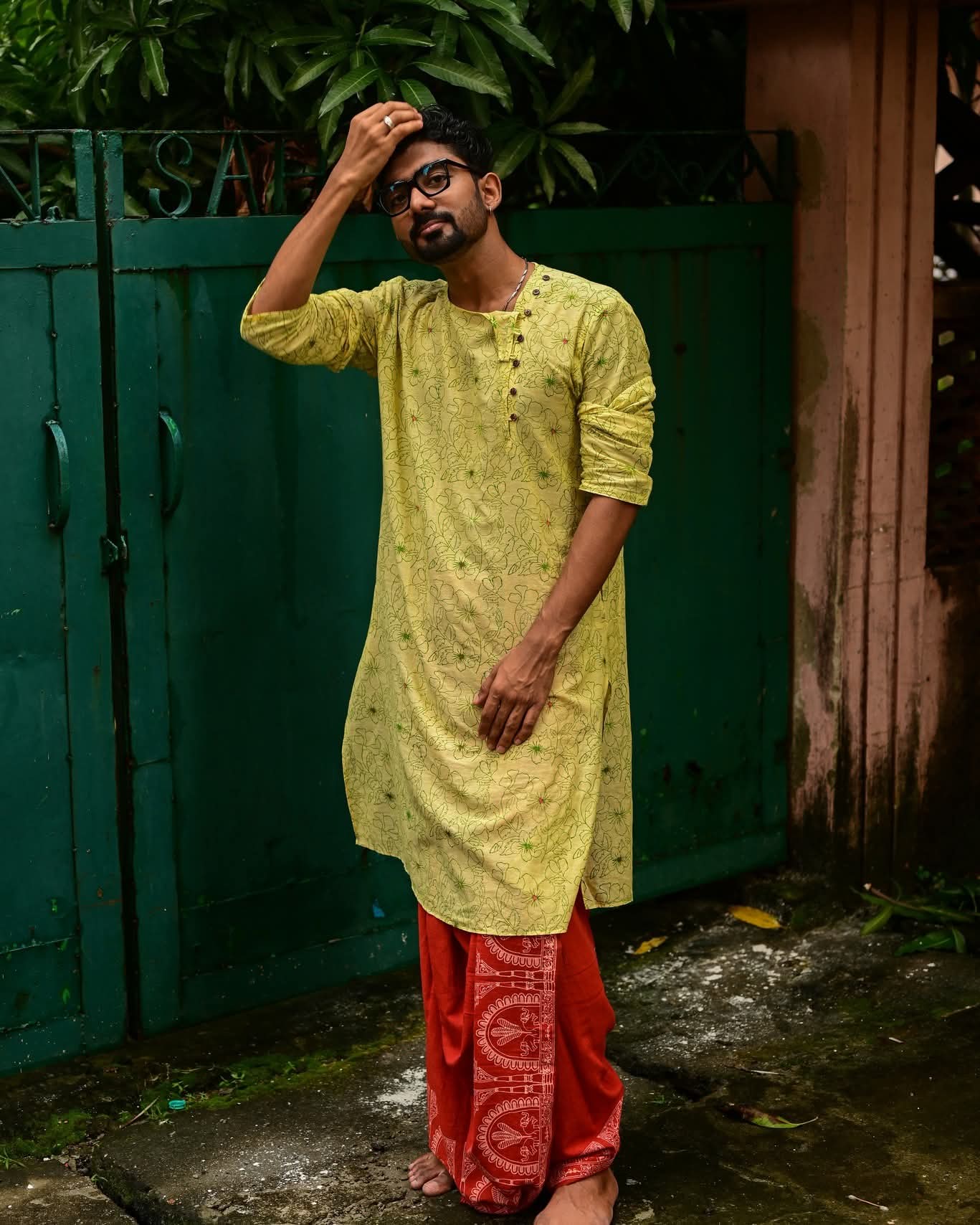 RED DURGADALAN HAND BLOCK PRINTED DHUTI