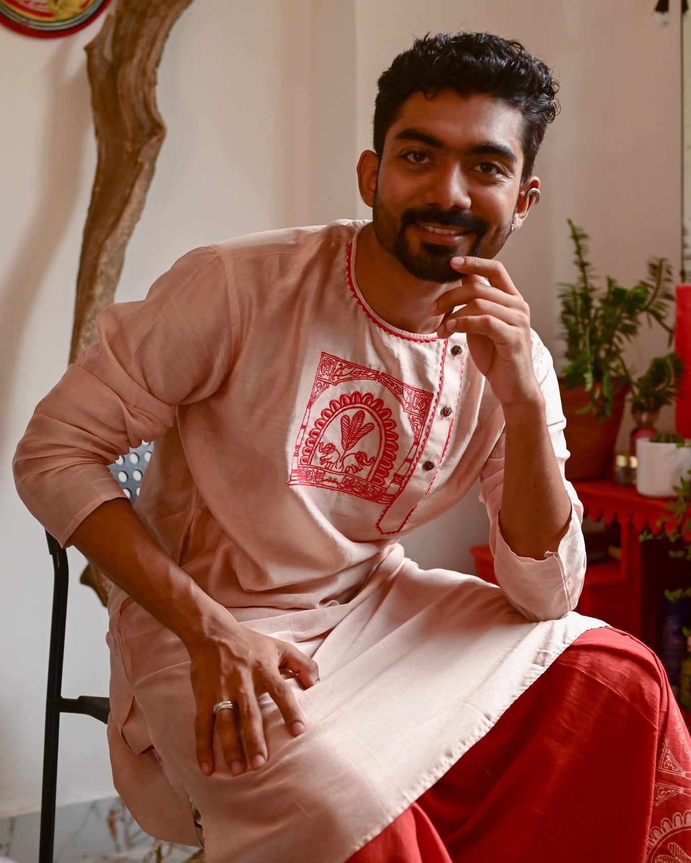 DURGADALAN EMBROIDERED CHANDERI KURTA