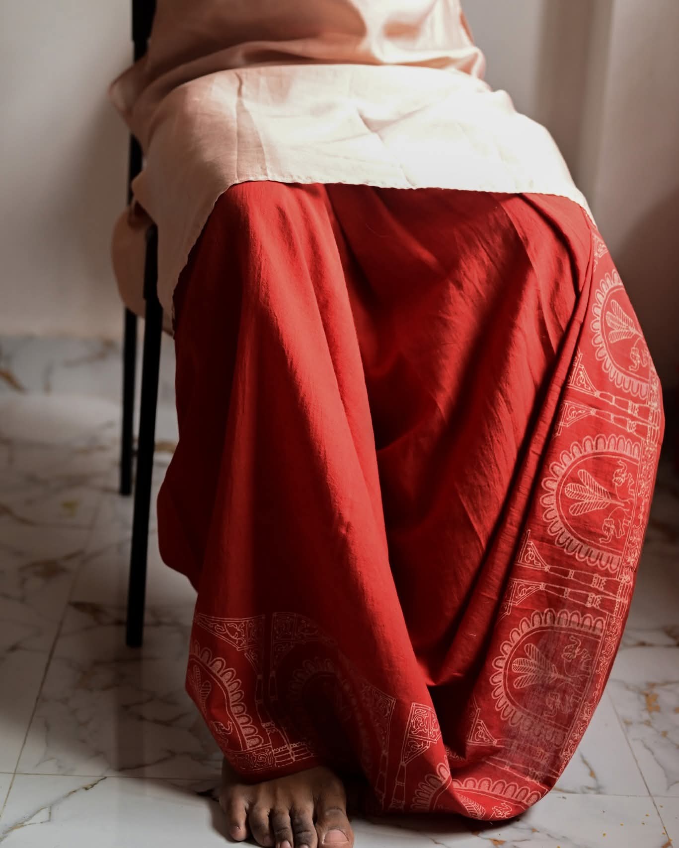 RED DURGADALAN HAND BLOCK PRINTED DHUTI