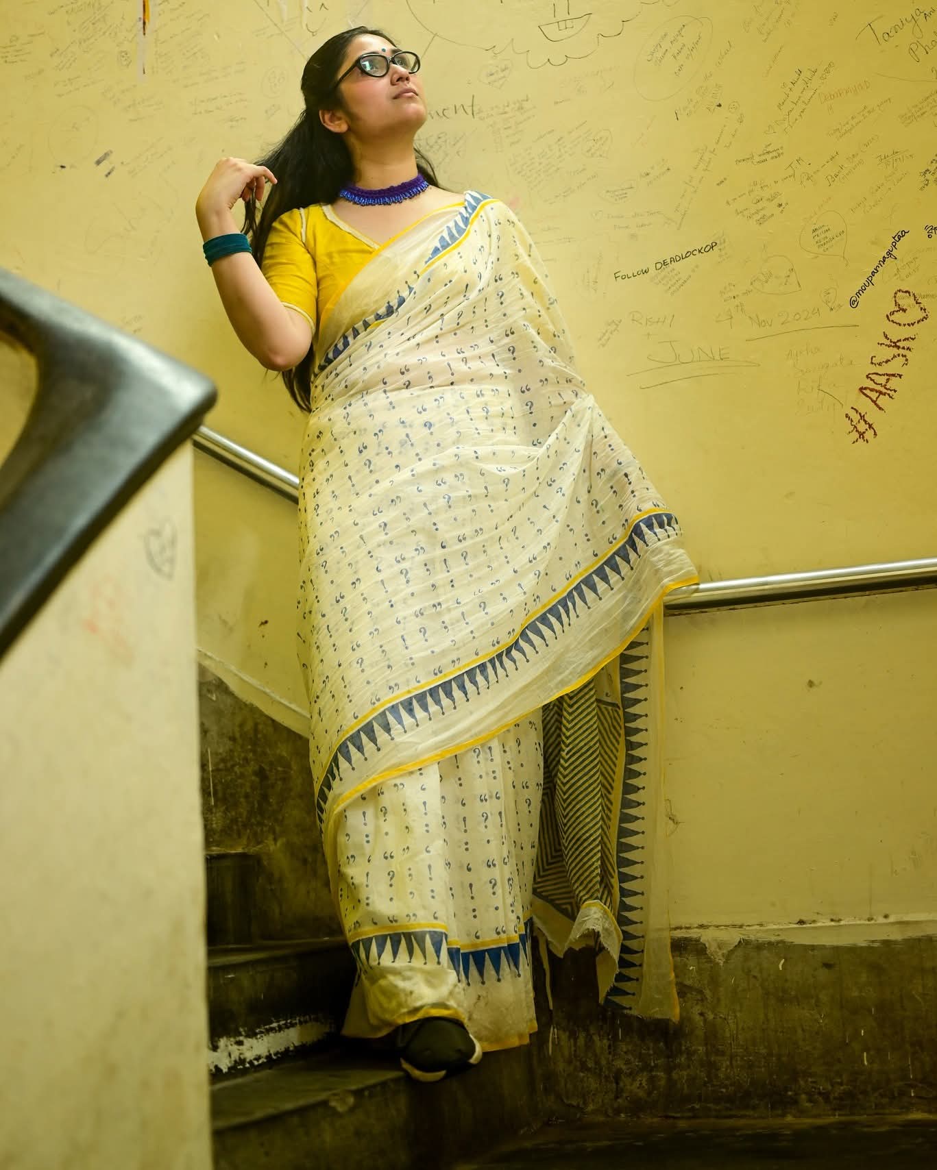 PUNCTUATION  HAND BLOCK PRINTED COTTON SAREE