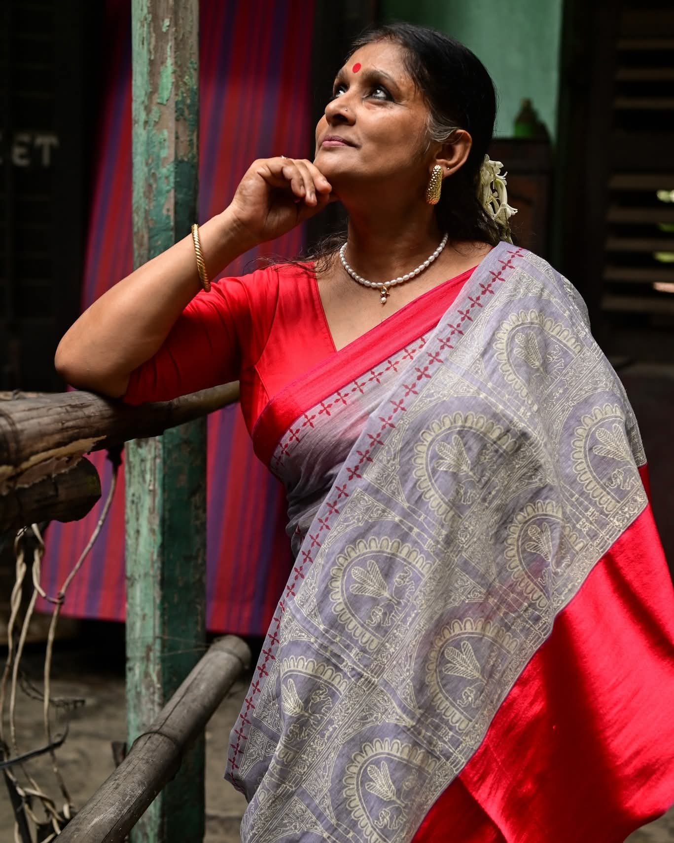 GREY DURGADALAN HAND BLOCK PRINTED DHONEKHALI COTTON SAREE