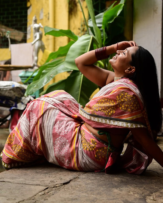 SADA MAROON AMRAPALI HAND BLOCK PRINTED COTTON SAREE