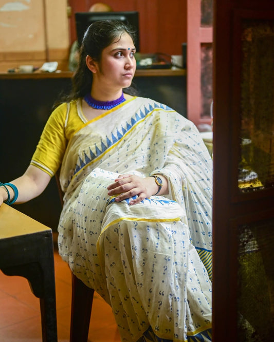 PUNCTUATION  HAND BLOCK PRINTED COTTON SAREE