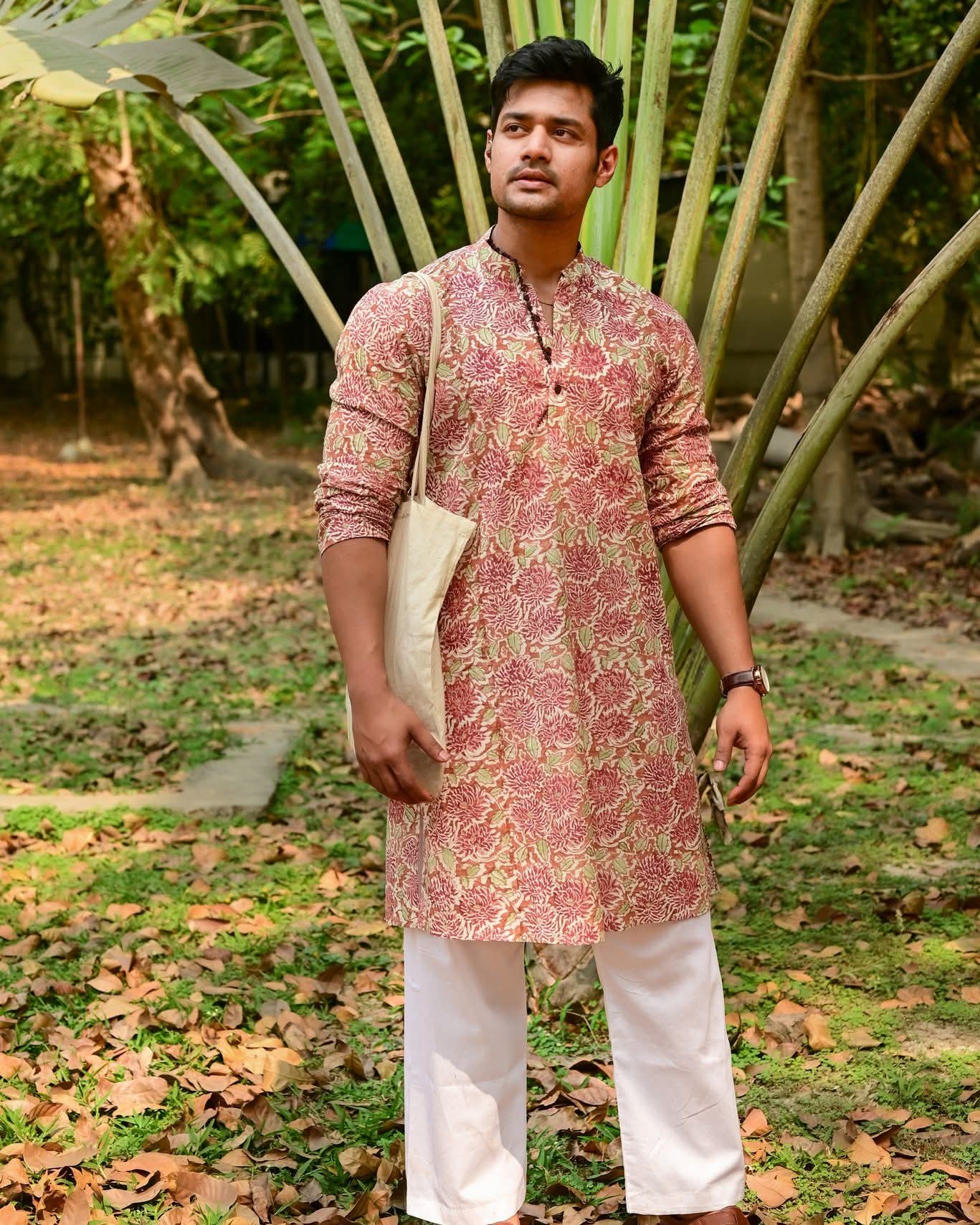 DAHLIA  BLOCK PRINTED COTTON KURTA – HANDLOOM MEN’S KURTA