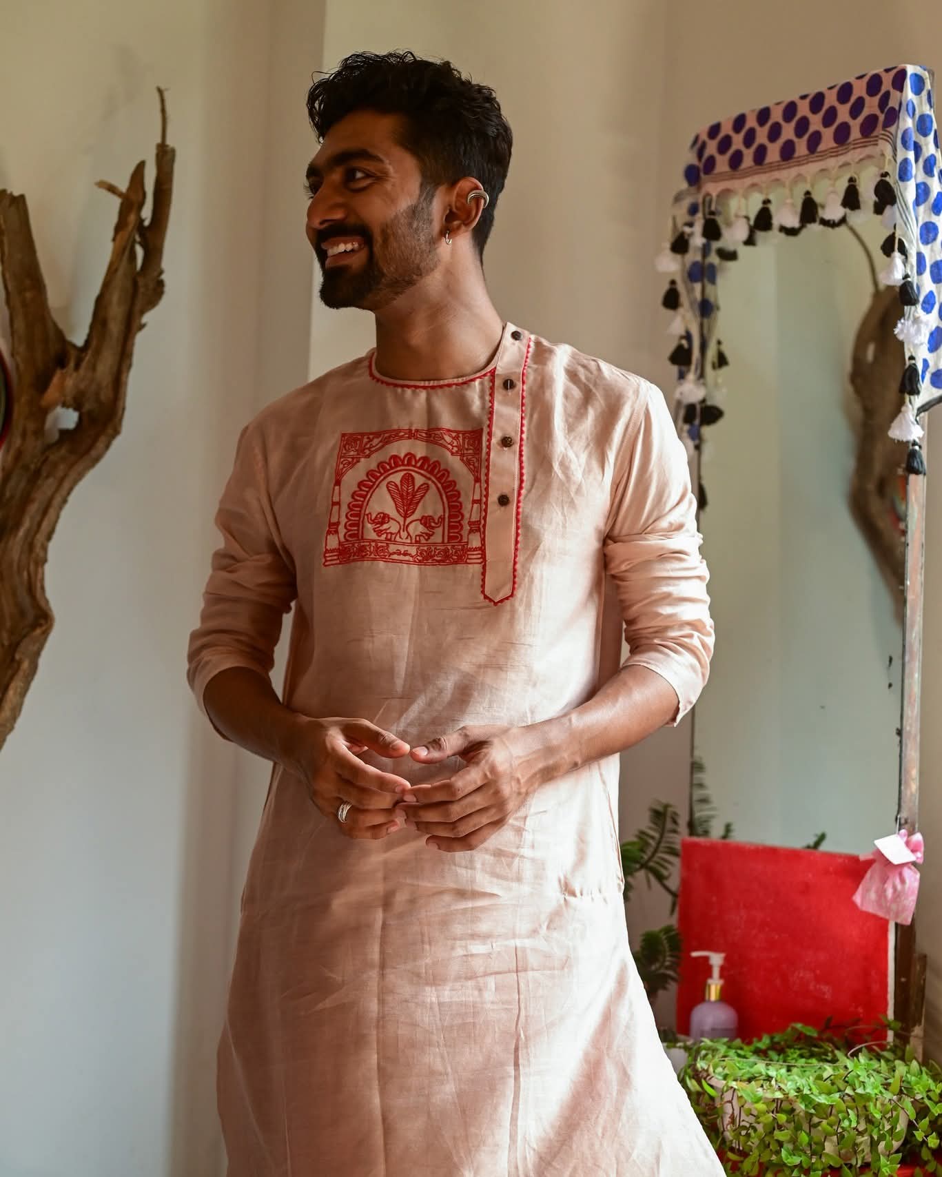 DURGADALAN EMBROIDERED CHANDERI KURTA