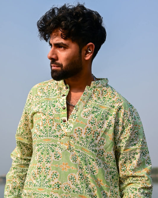 JHIRI PHOOL BLOCK PRINTED COTTON KURTA – HANDLOOM MEN’S KURTA