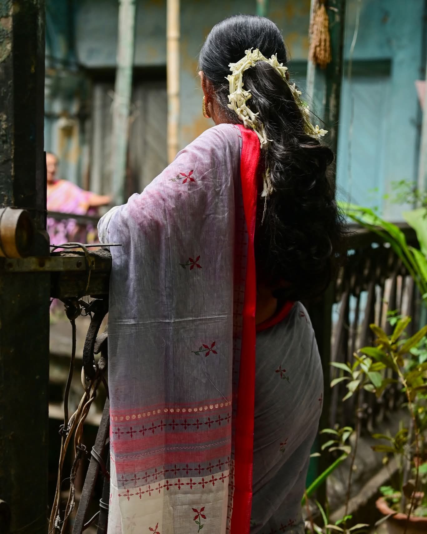 GREY DURGADALAN HAND BLOCK PRINTED DHONEKHALI COTTON SAREE