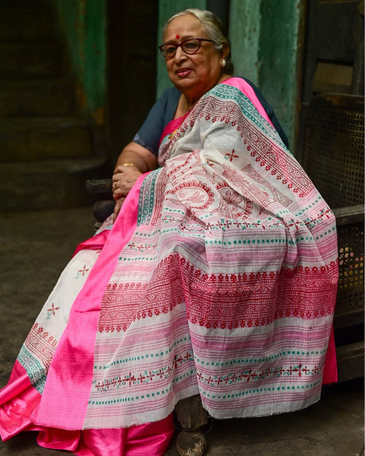 DURGADALAN HAND BLOCK PRINTED DHONEKHALI COTTON SAREE