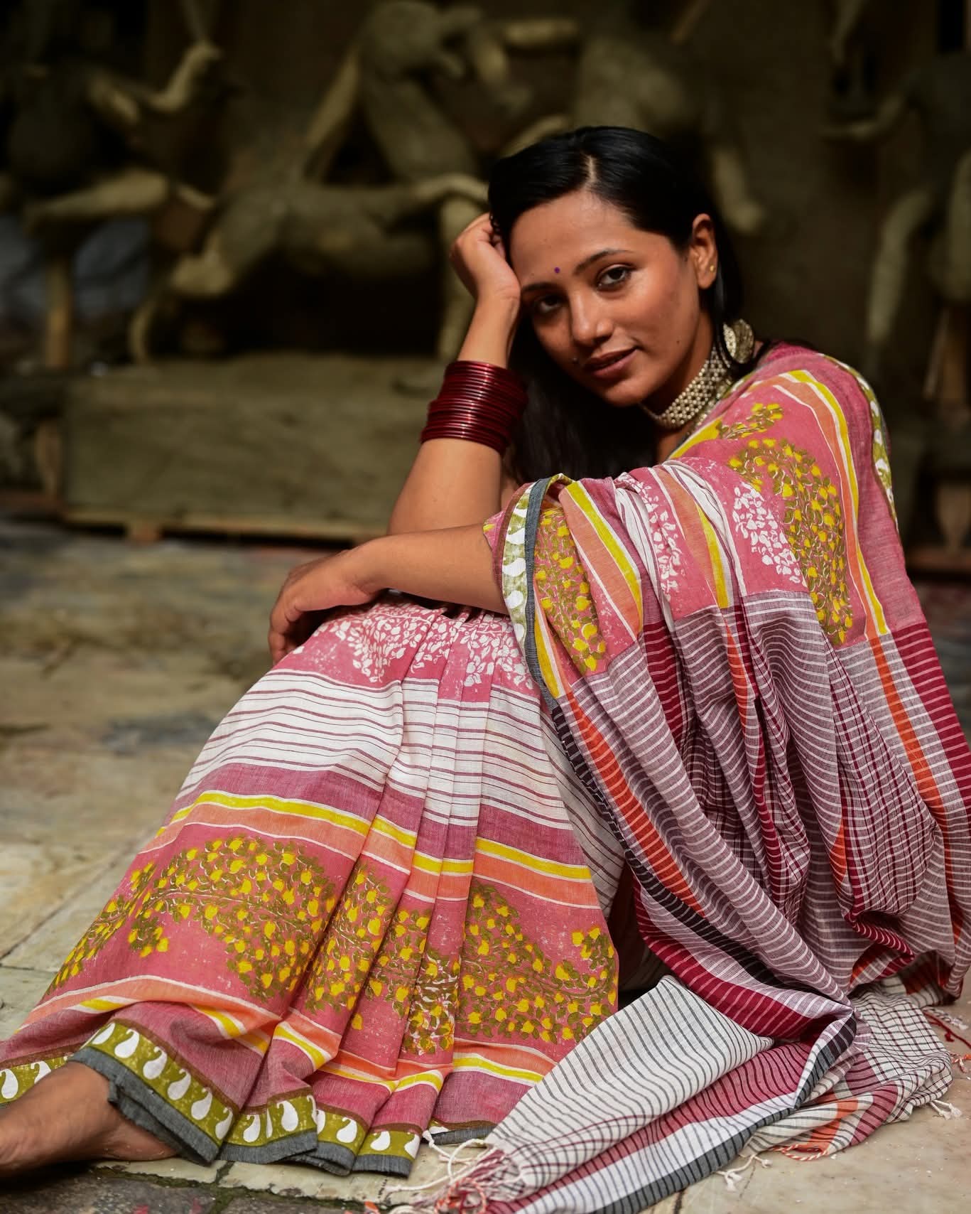 SADA MAROON AMRAPALI HAND BLOCK PRINTED COTTON SAREE