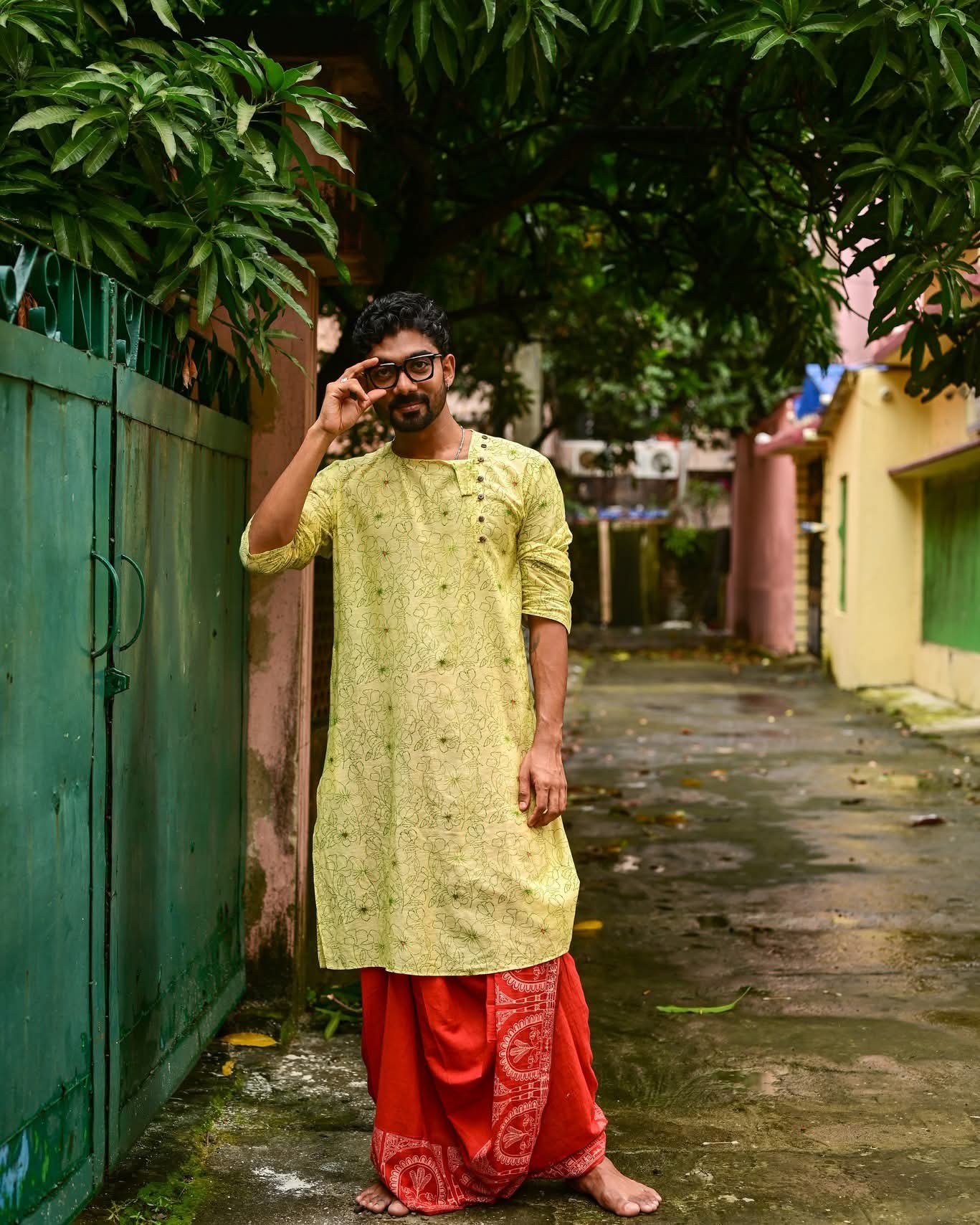 RED DURGADALAN HAND BLOCK PRINTED DHUTI