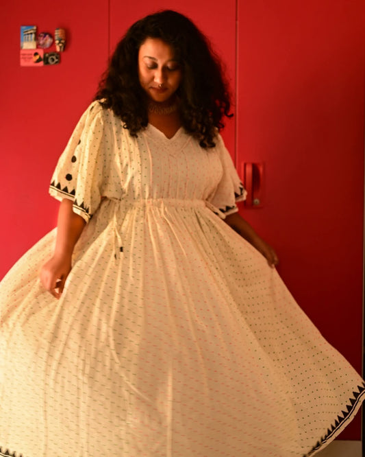 Khadi Dress with Polka Print