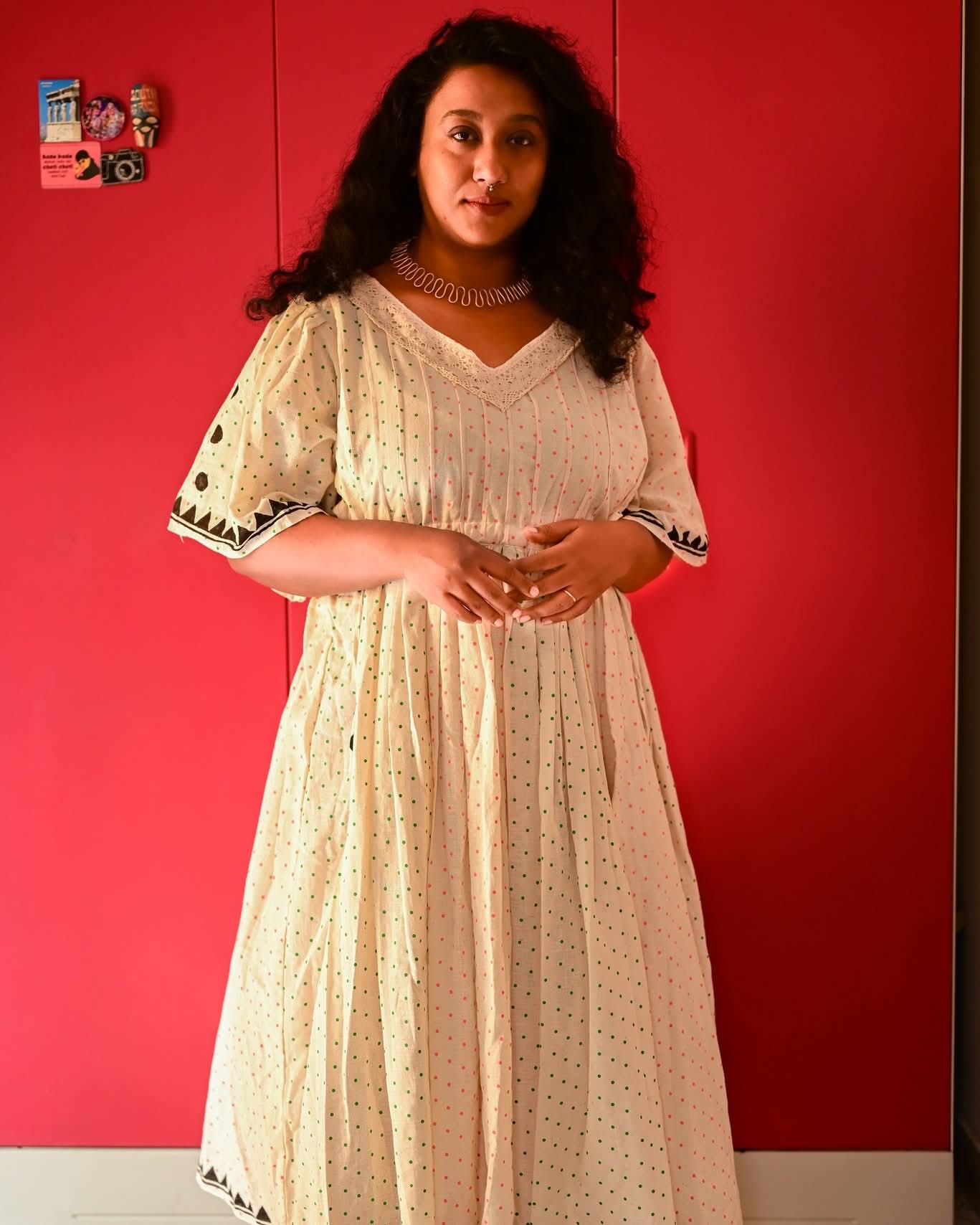 Khadi Dress with Polka Print