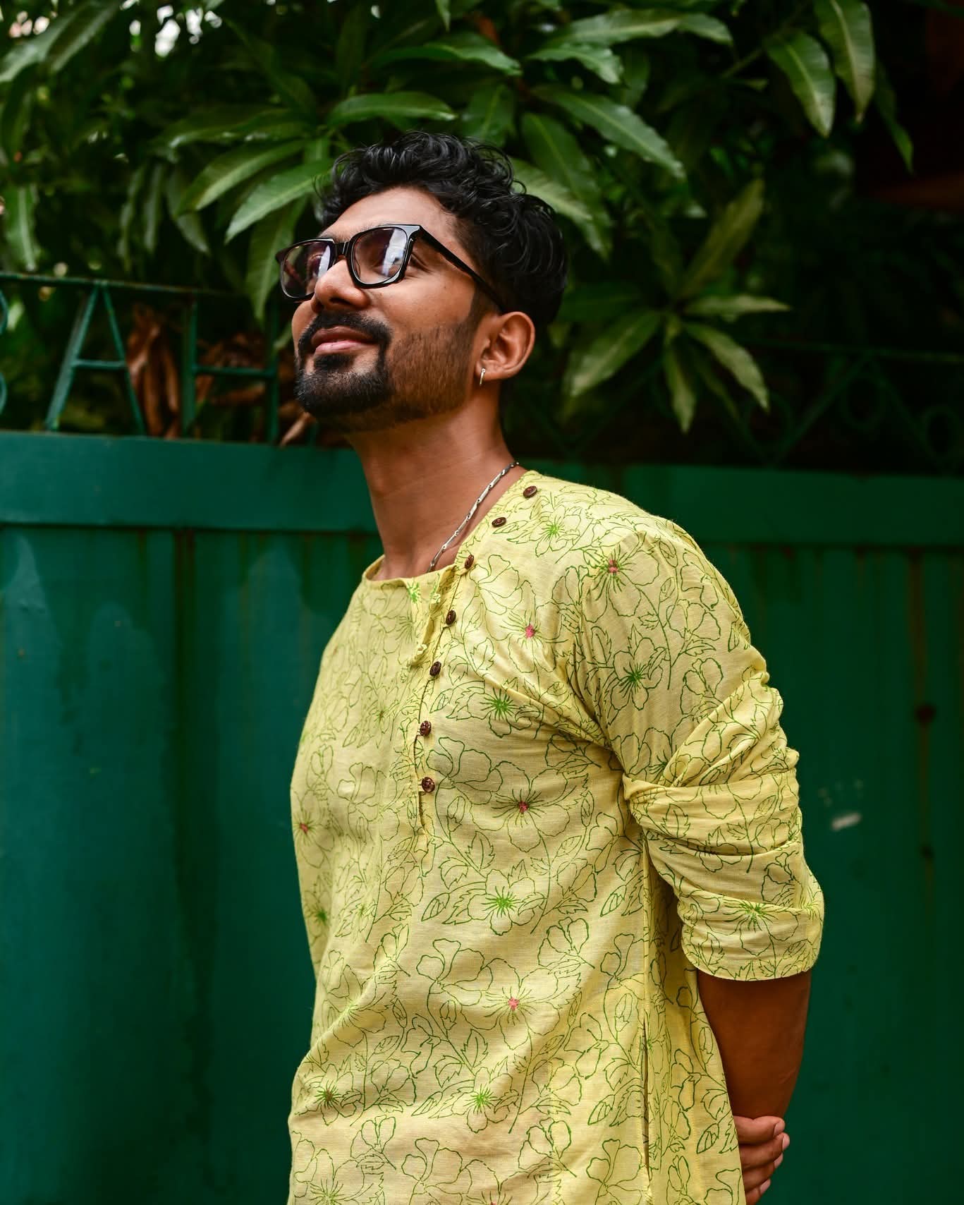 YELLOW HIBISCUS PRINTED COTTON KURTA