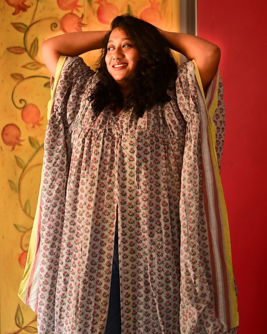 Grey Floral Printed Oversized Dress