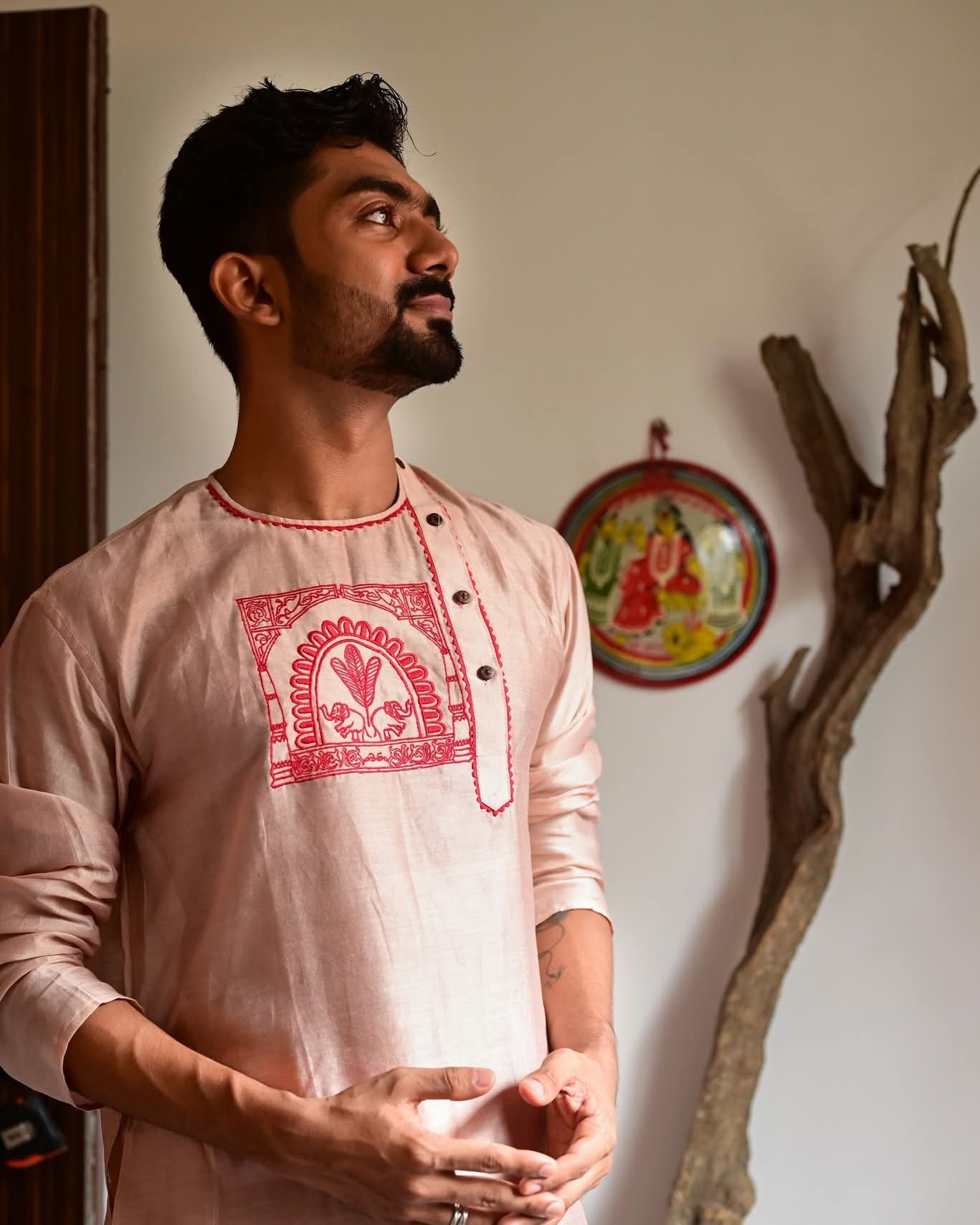 DURGADALAN EMBROIDERED CHANDERI KURTA