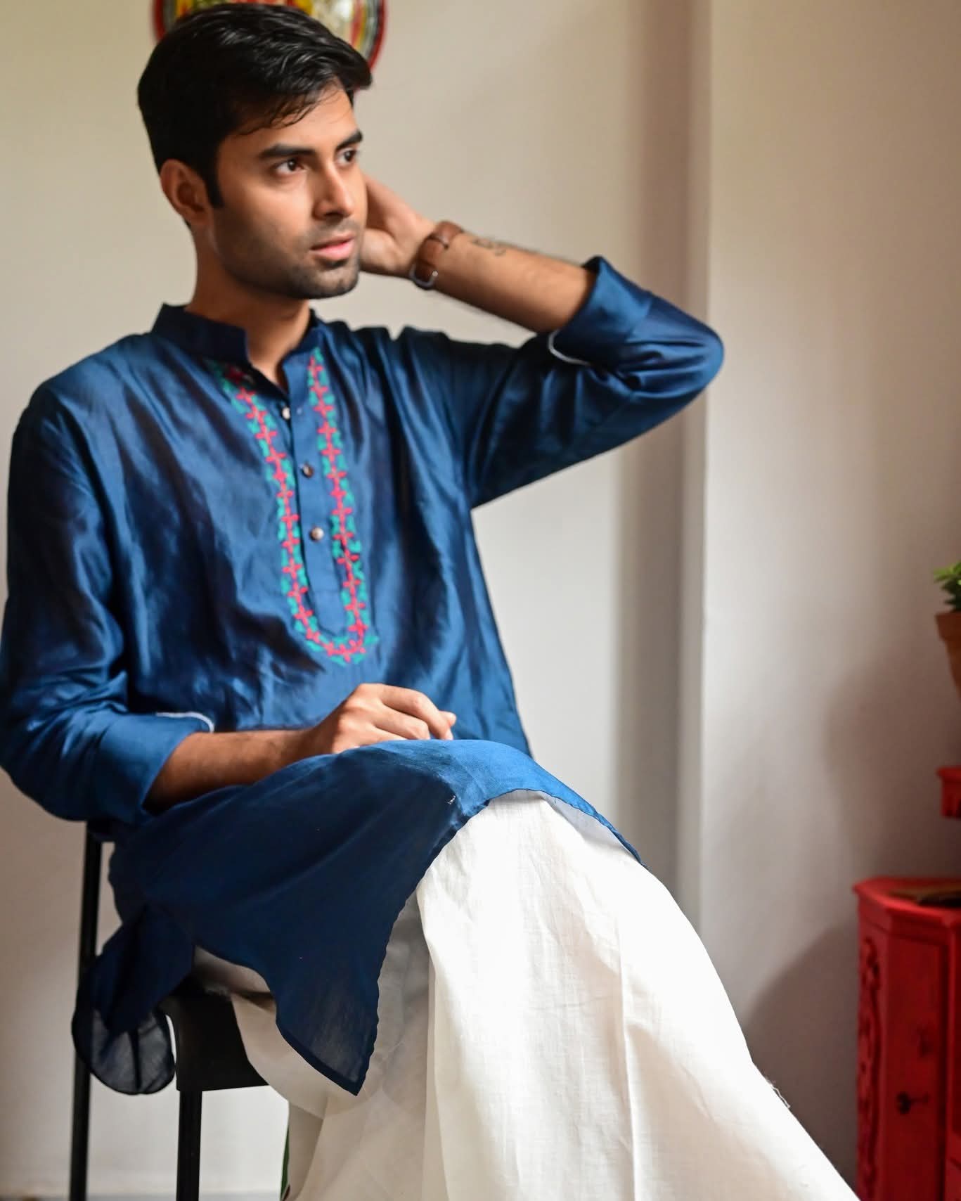 RONGON PHOOL EMBROIDERED CHANDERI KURTA