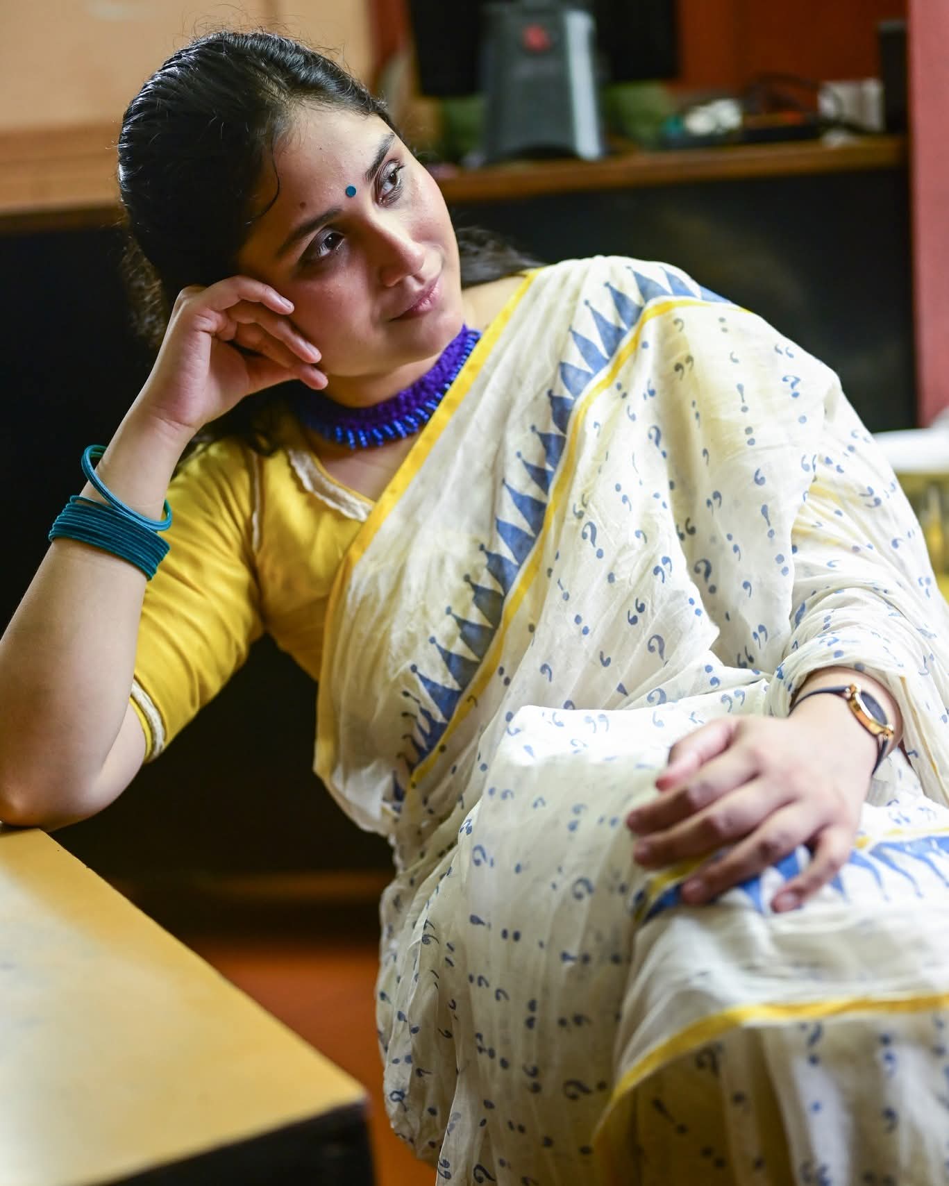 PUNCTUATION  HAND BLOCK PRINTED COTTON SAREE