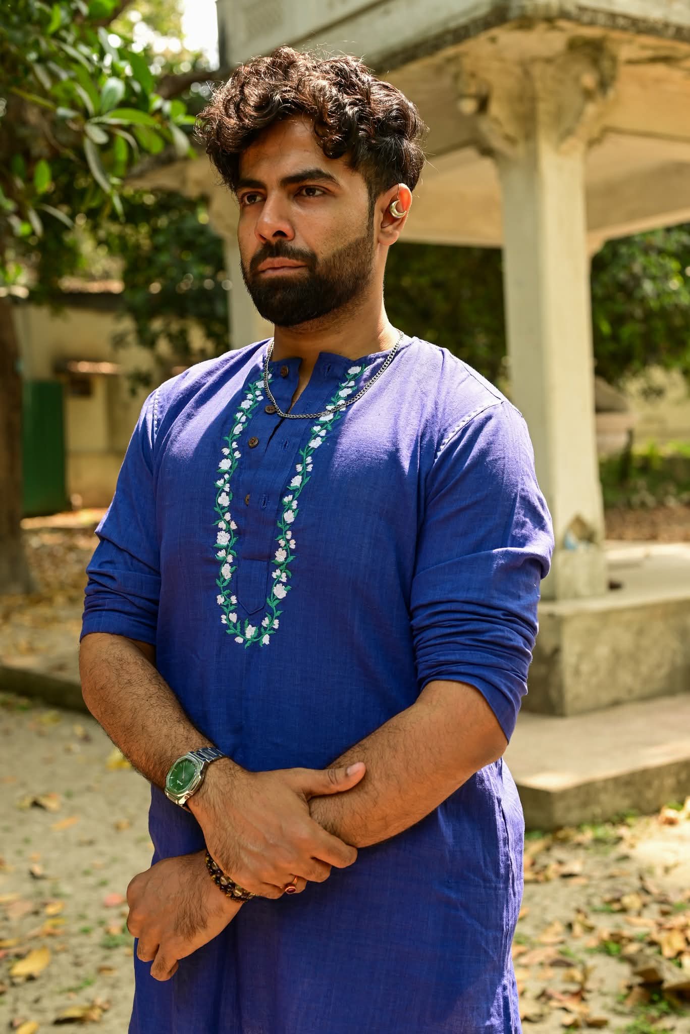 INDIGO BLUE MOGRA EMBROIDERED KURTA