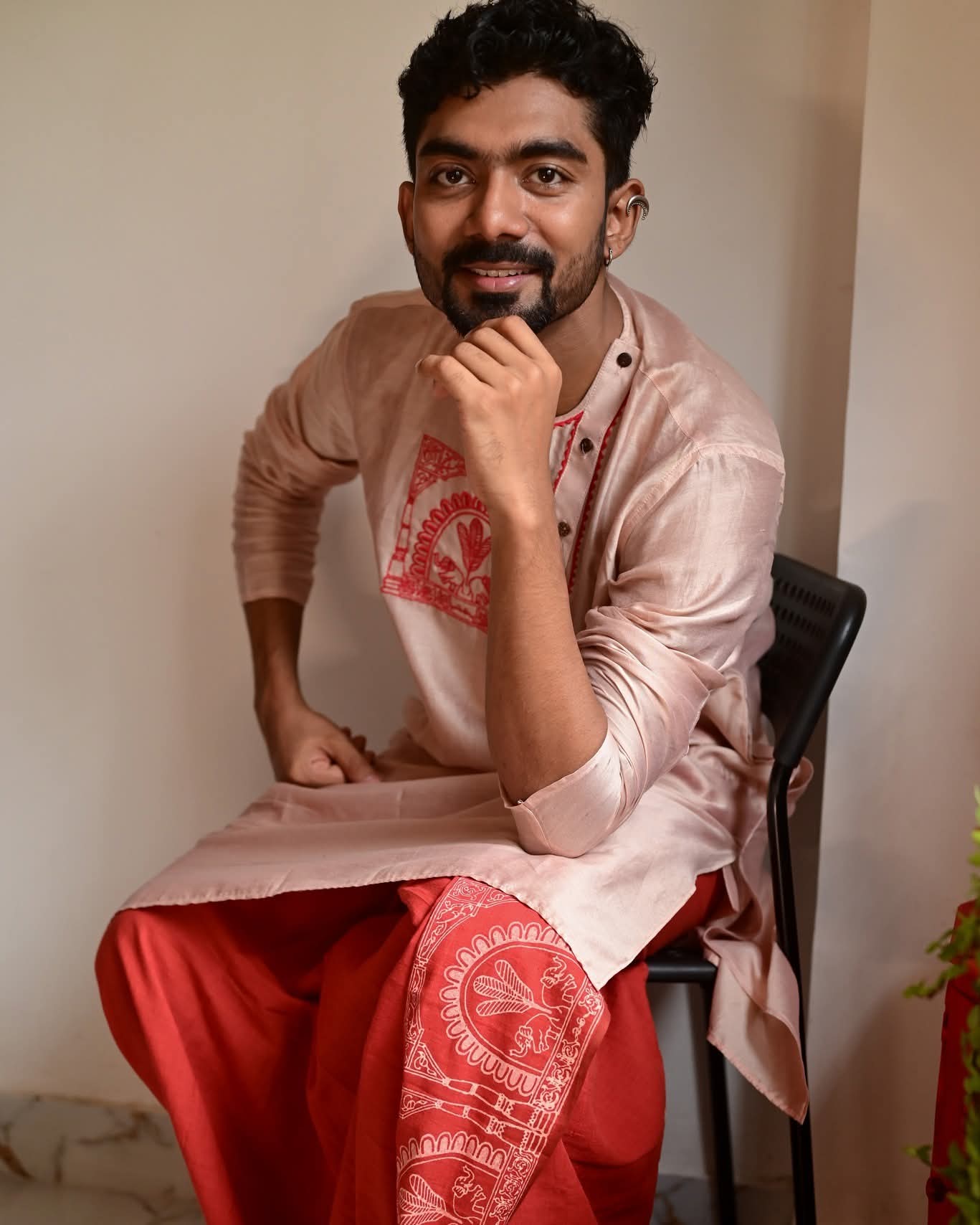 DURGADALAN EMBROIDERED CHANDERI KURTA