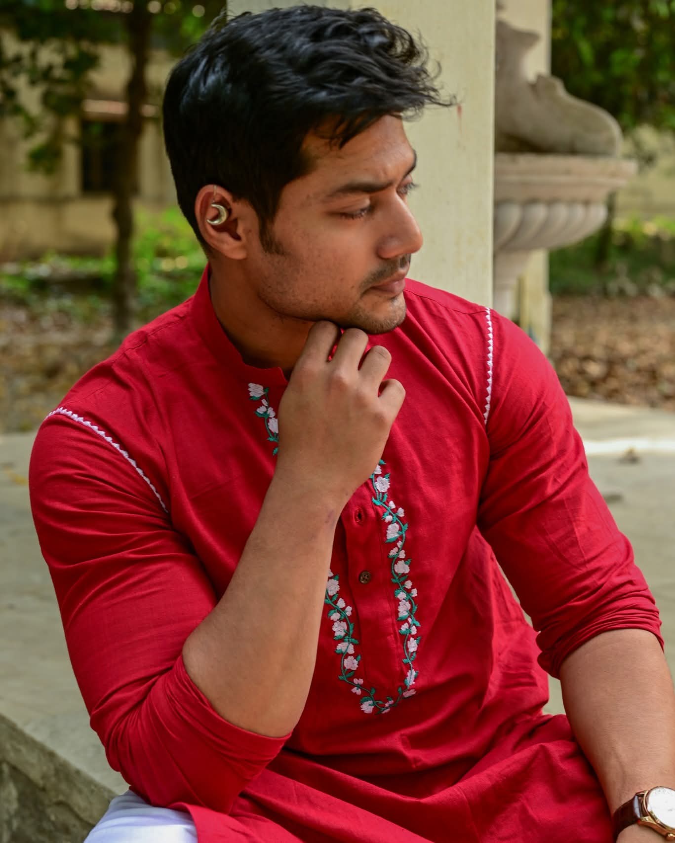 RED MOGRA EMBROIDERED KURTA