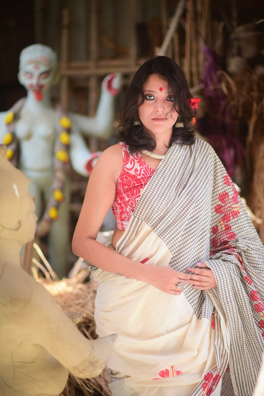 JOBA 001 - HANDLOOM HAND BLOCK PRINT COTTON SAREE