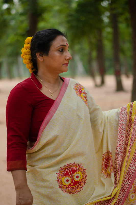 JAGANNATH 003 - HANDLOOM HAND BLOCK PRINT COTTON SAREE