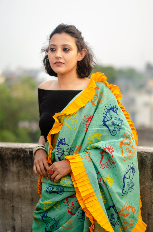 MOHIN 001-MULMUL COTTON FRILL SAREE