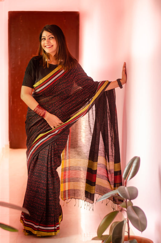 BRAILLE 004 - HANDLOOM BLOCK PRINTED SAREE
