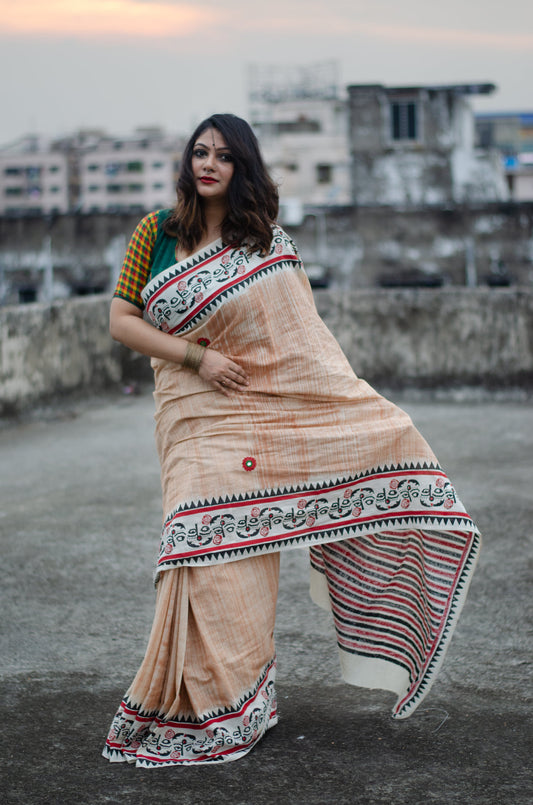 GULABO SITABO 002 - HANDLOOM COTTON HAND BLOCK PRINT SAREE