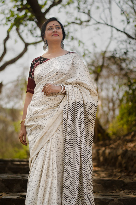 BRAILLE 002 - HANDLOOM BLOCK PRINTED SAREE