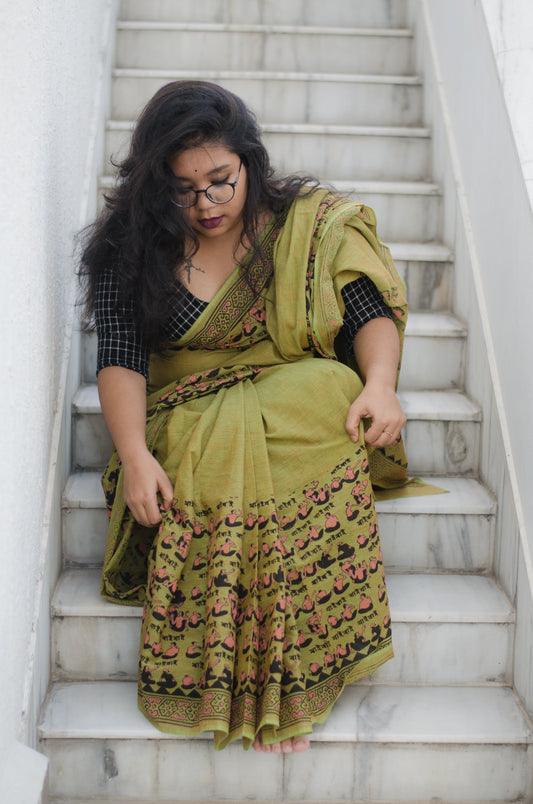 KHAI KHAI 001- HANDLOOM HAND BLOCK PRIN COTTON SAREE