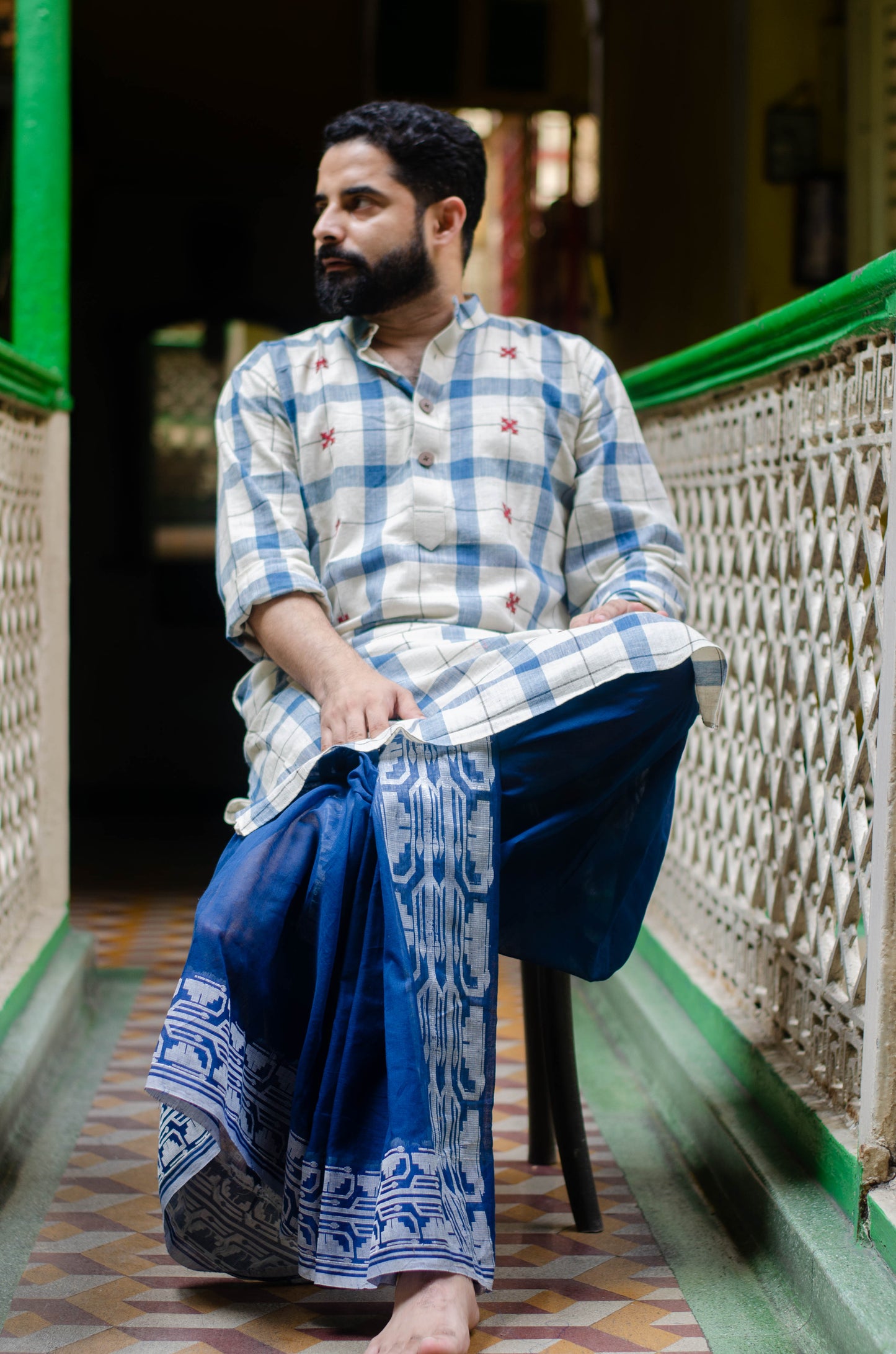 INDIGO BLUE JAMDANI DHUTI