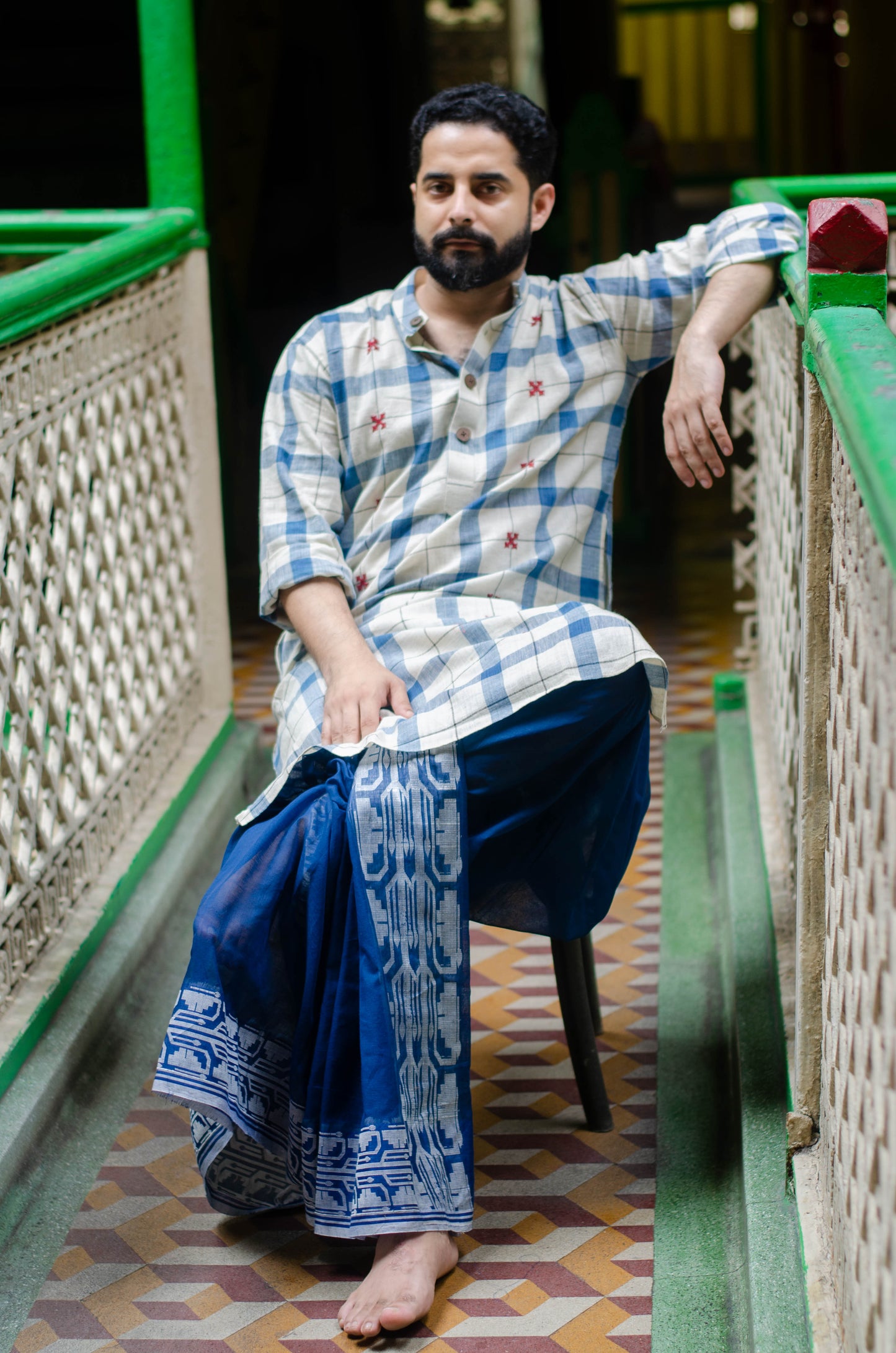 INDIGO BLUE JAMDANI DHUTI