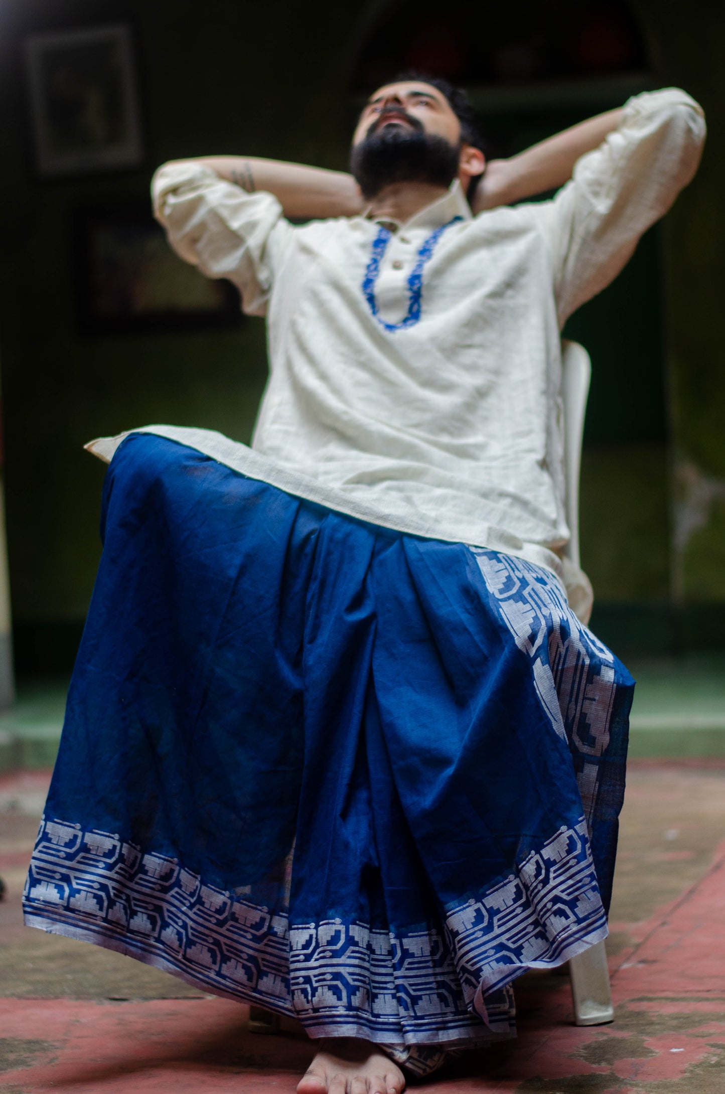 INDIGO BLUE JAMDANI DHUTI