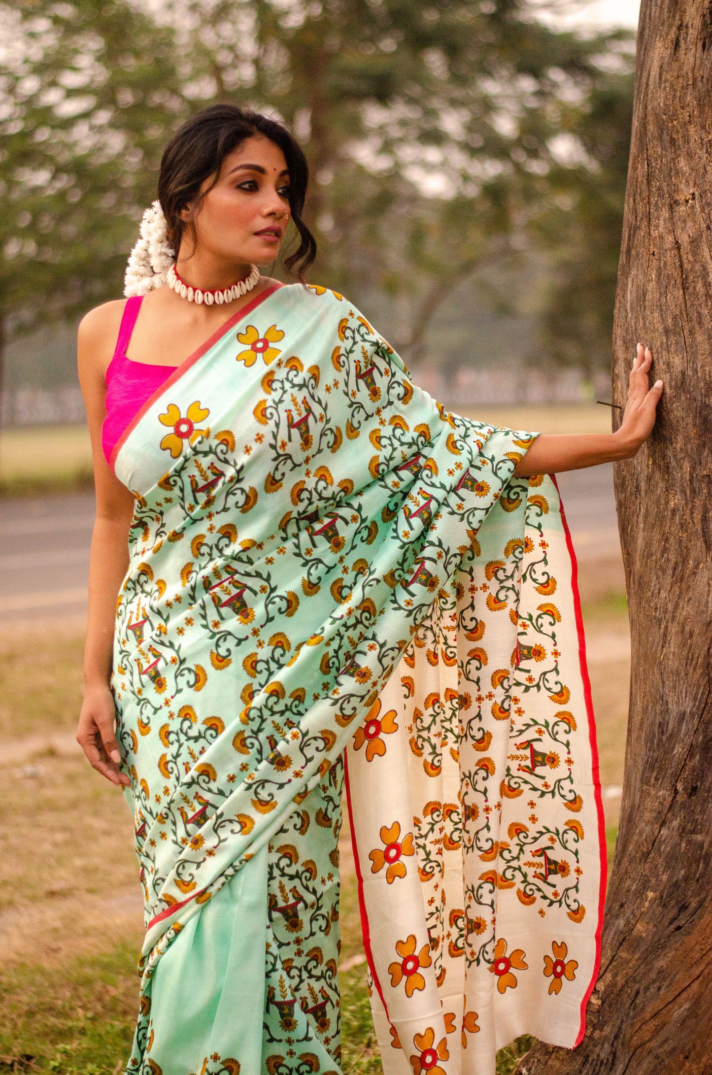 GARDEN OF PARADISE 001 - PURE MULBERRY SILK PRINTED SAREE