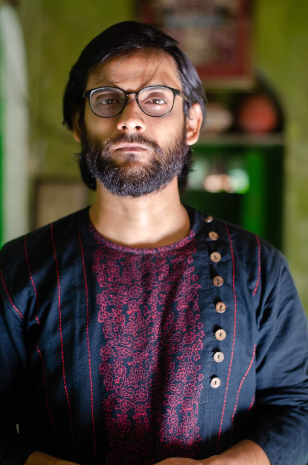 BLACK KANTHA STITCH - HANDLOOM KURTA