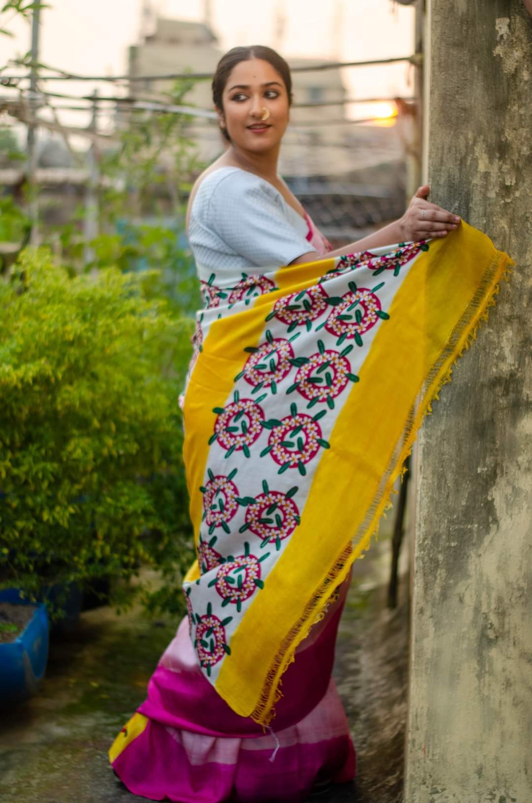 GULABI 002 - PURE MULBERRY SILK HAND BLOCK PRINT SAREE