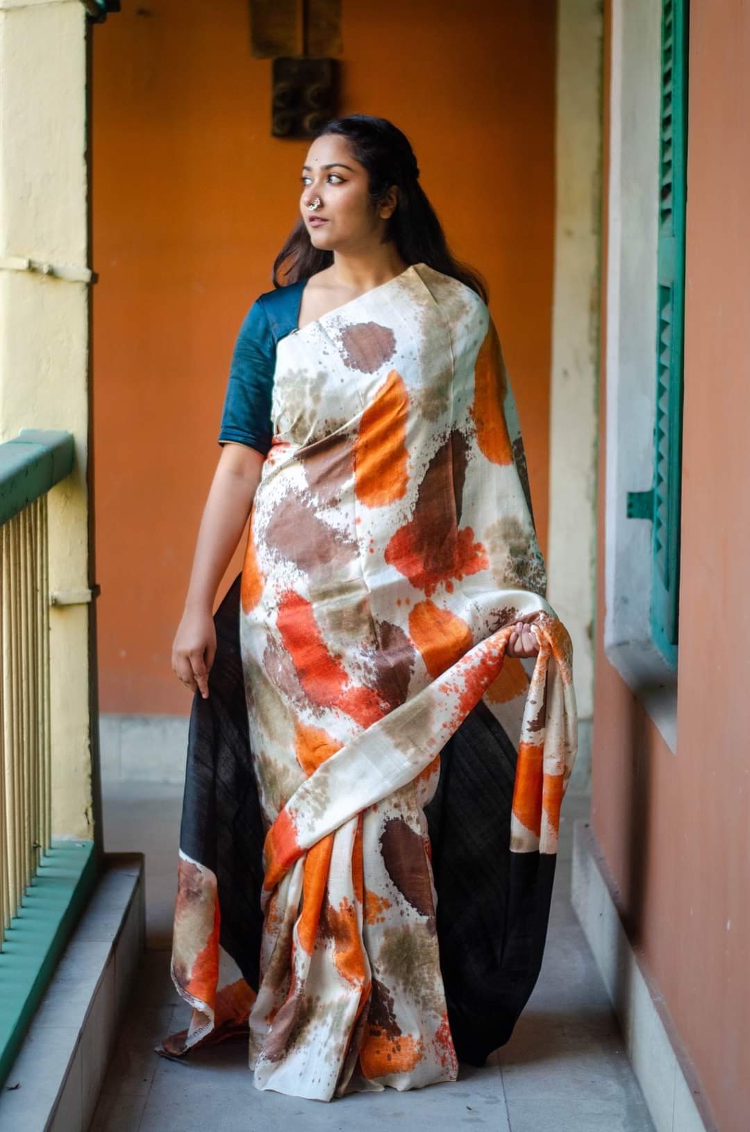 BOSONTO 001 - PURE MULBERRY HAND BLOCK PRINT SILK SAREE